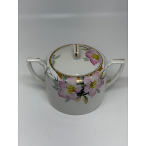 VTG Noritake Azalea Nippon Sugar Hand-Painted Pink Floral Sugar Bowl w Lid 4.5" - Picture 2 of 8
